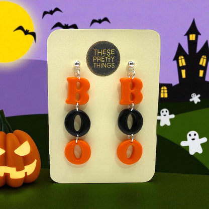 These Pretty Things Halloween Boo Orange & Black Earrings
