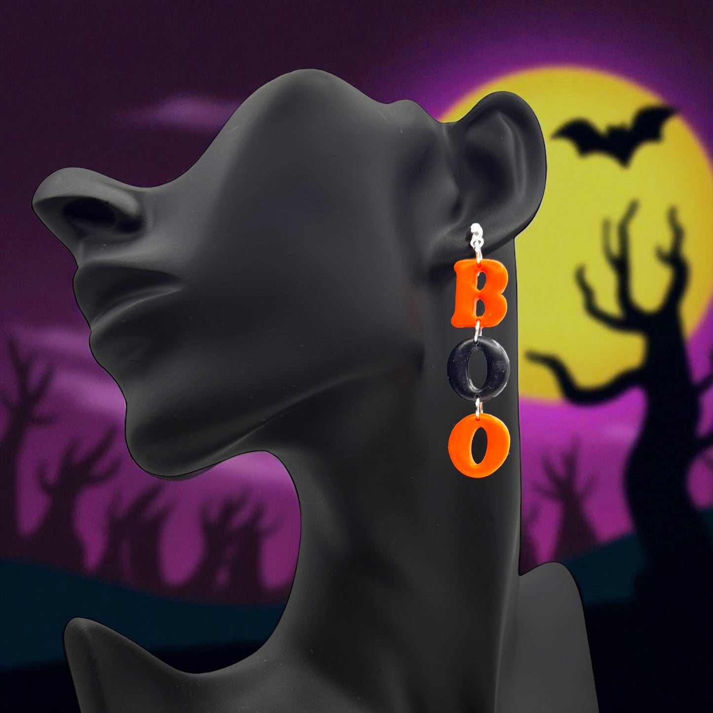 These Pretty Things Halloween Boo Orange & Black Earrings