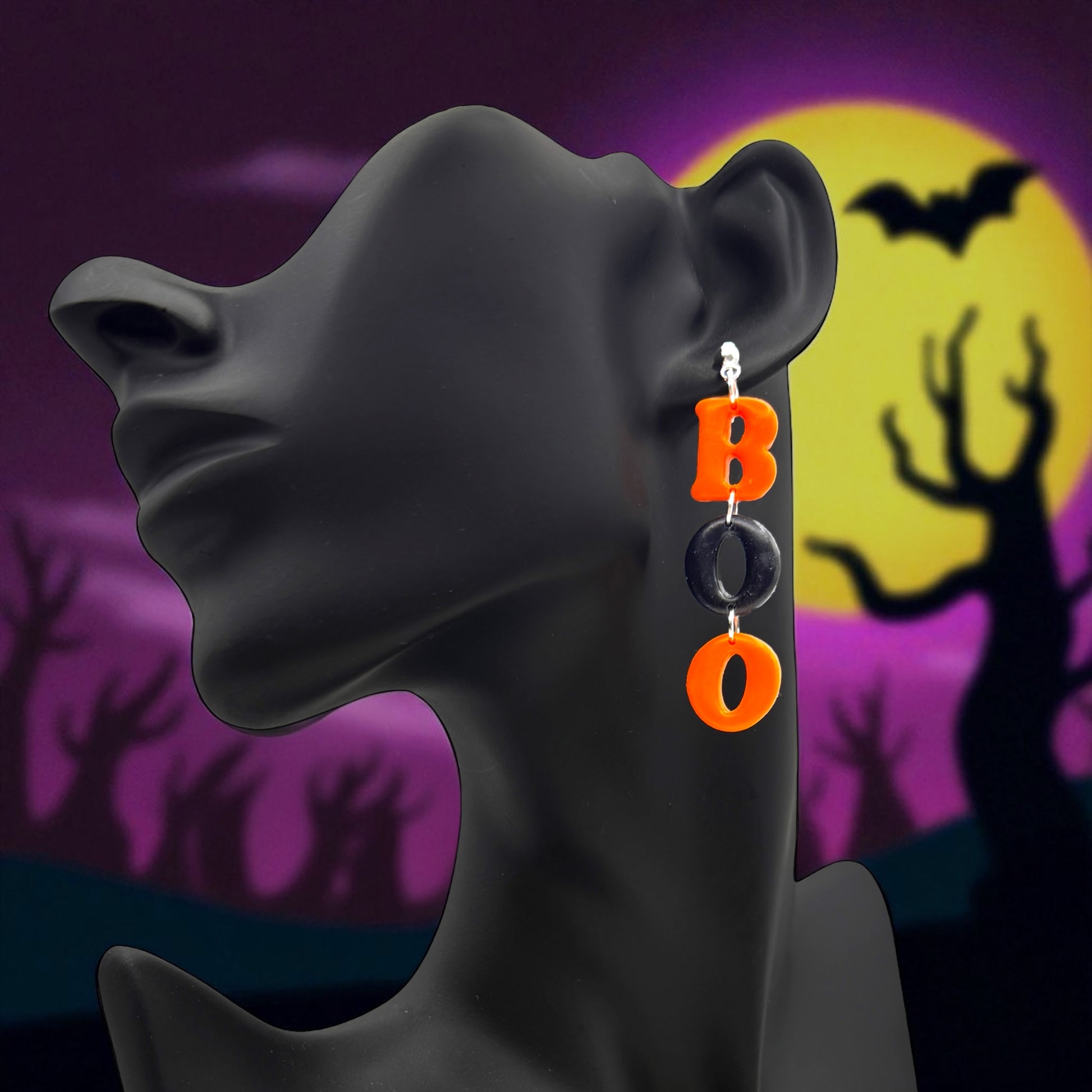 These Pretty Things Halloween Boo Orange & Black Earrings