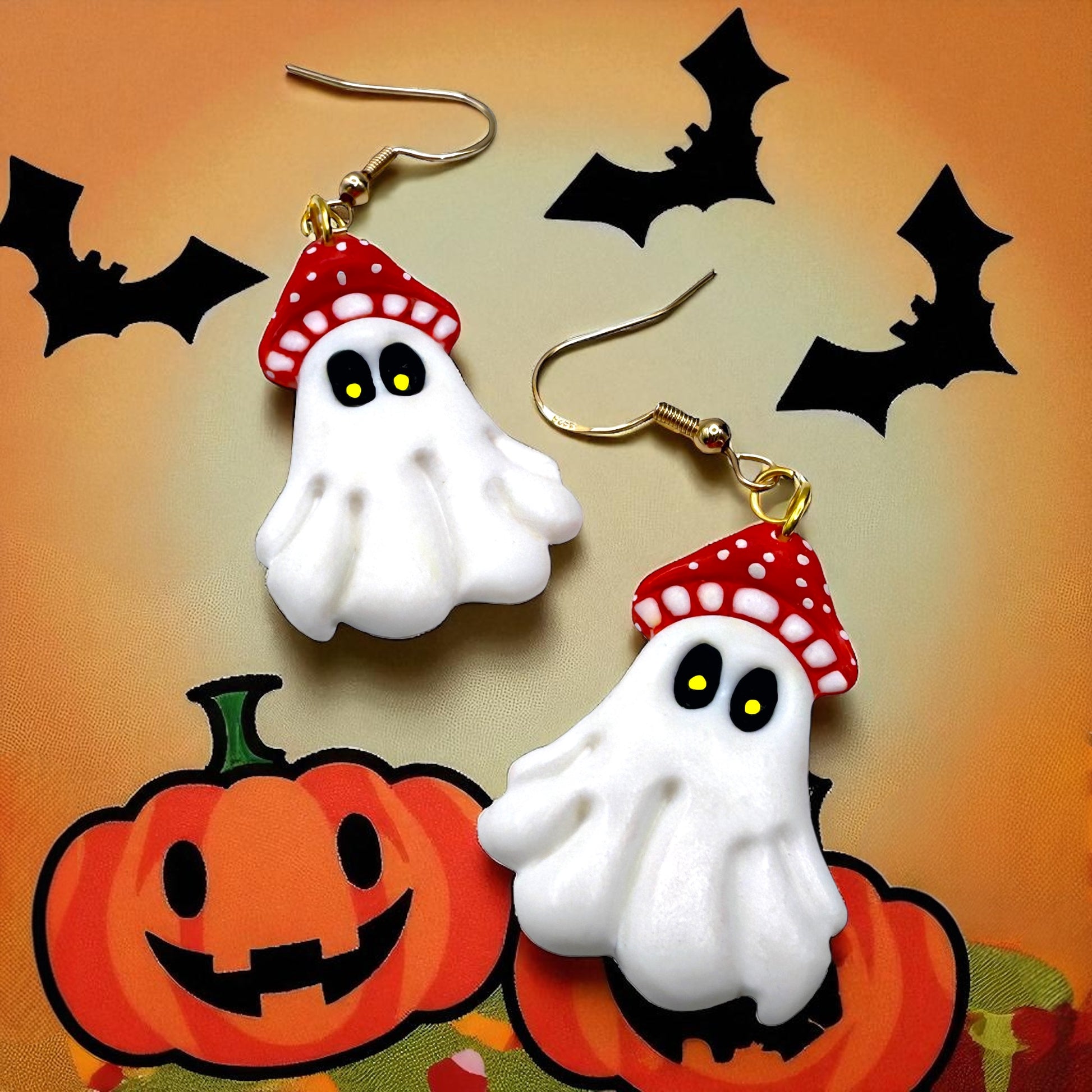 These Pretty Things Halloween Ghost Mushroom Hat Earrings