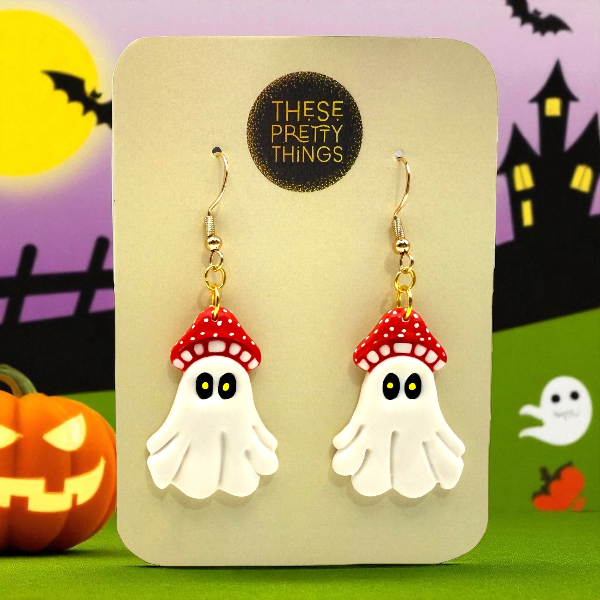 These Pretty Things Halloween Ghost Mushroom Hat Earrings