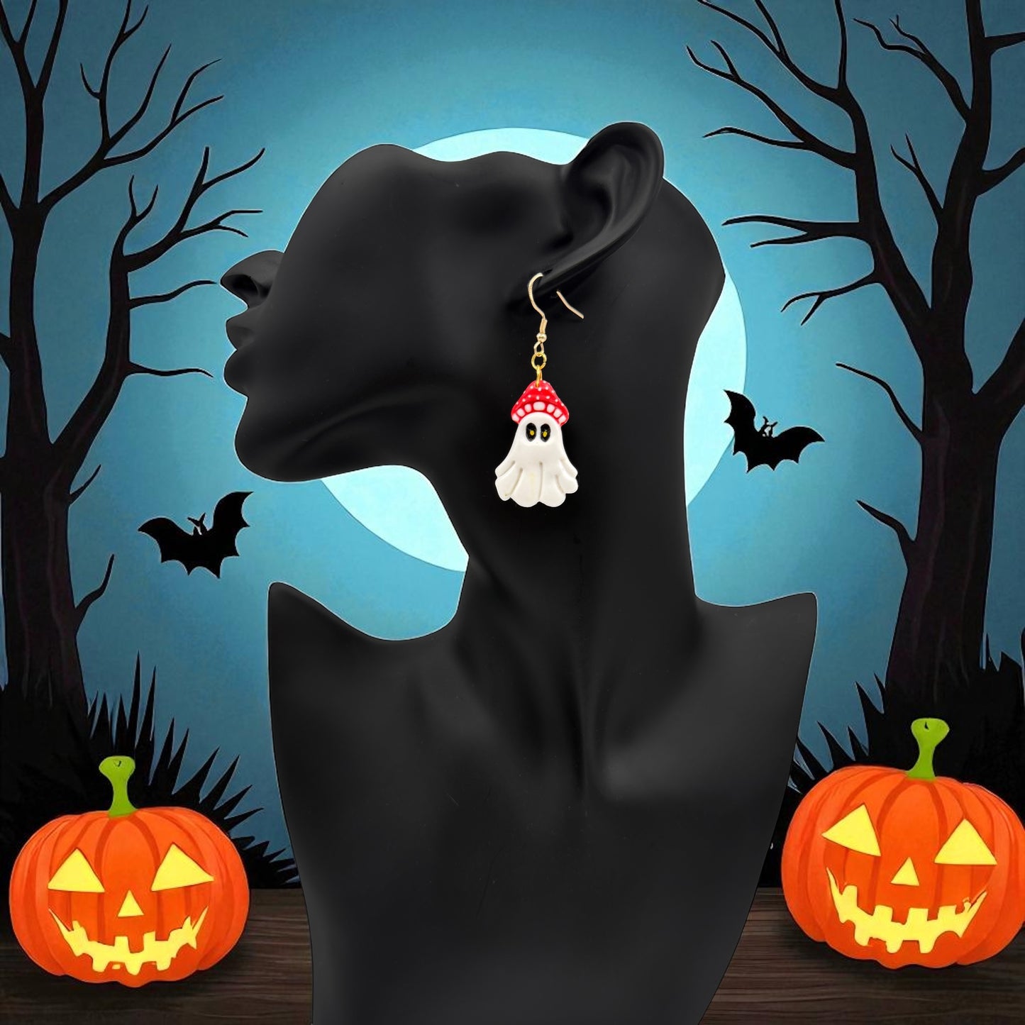 These Pretty Things Halloween Ghost Mushroom Hat Earrings