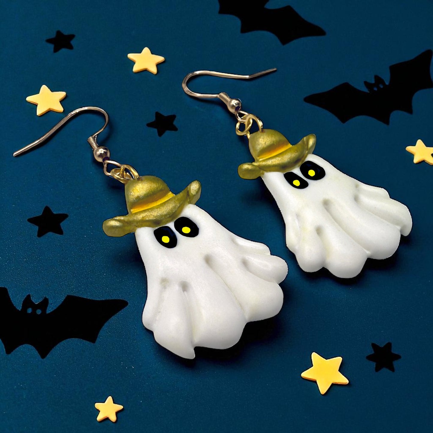 These Pretty Things Halloween Ghost With Cowboy Hat Earrings