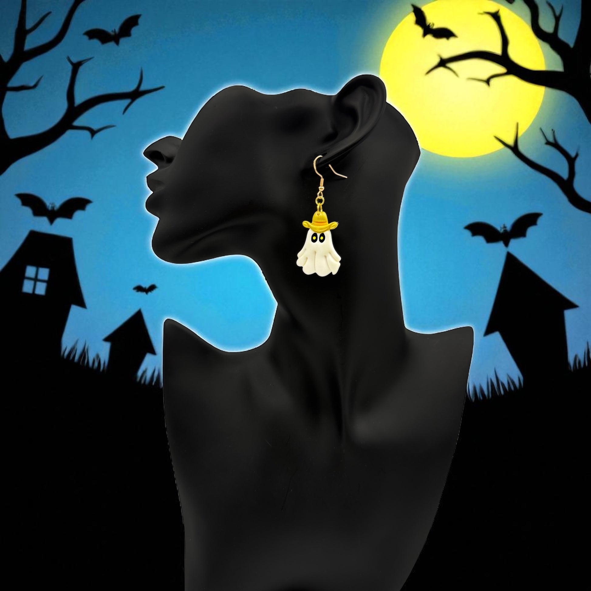 These Pretty Things Halloween Ghost With Cowboy Hat Earrings