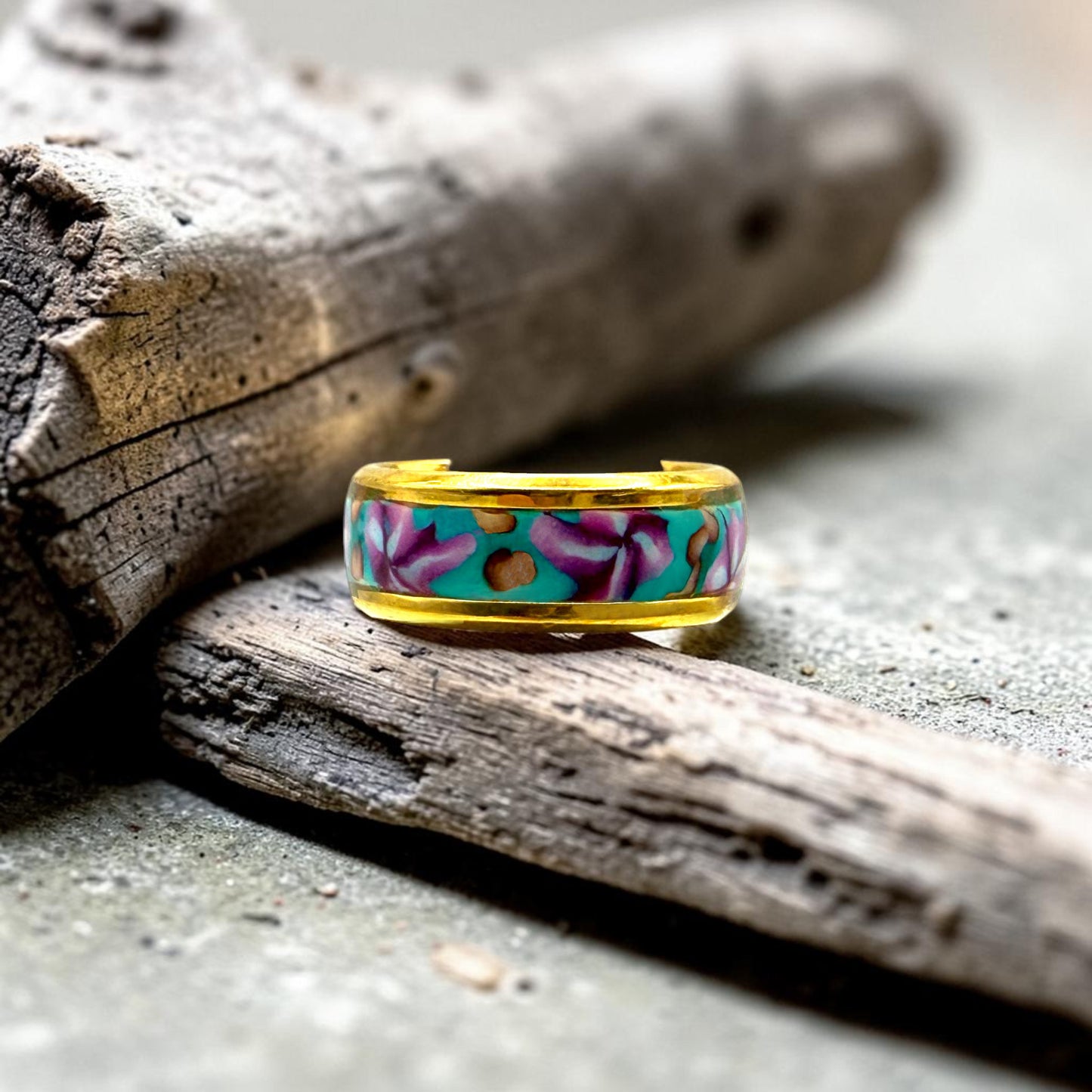 These Pretty Things Violet Cloisonne Gold Ring