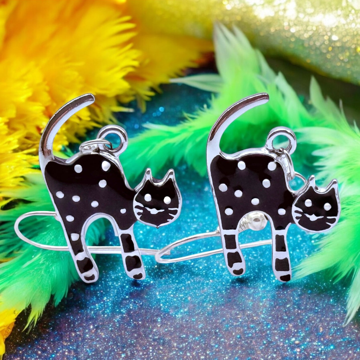 These Pretty Things Charmed Collection Arched Black Large Cat Earrings