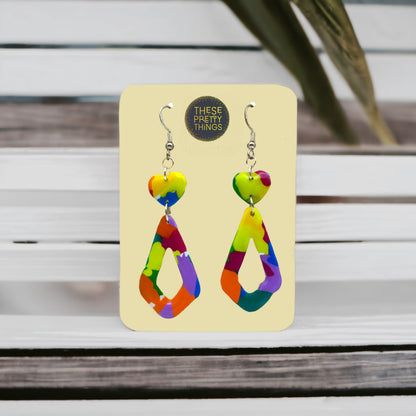 🍹 Club Tropicana Heart Topped Open Teardrop Earrings